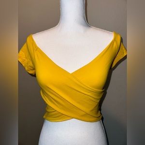 Cross Over Crop Top - Mustard Yellow Size S